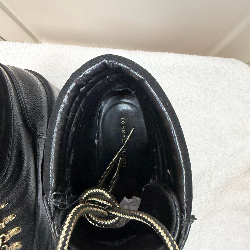 Tommy Hilfiger Black Combat Boots with Gold Details - Picture 6 of 16